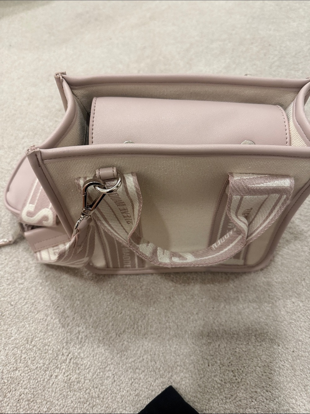 Steve Madden Cream Canvas Tote with Dusty Pink Trim - Picture 2 of 3
